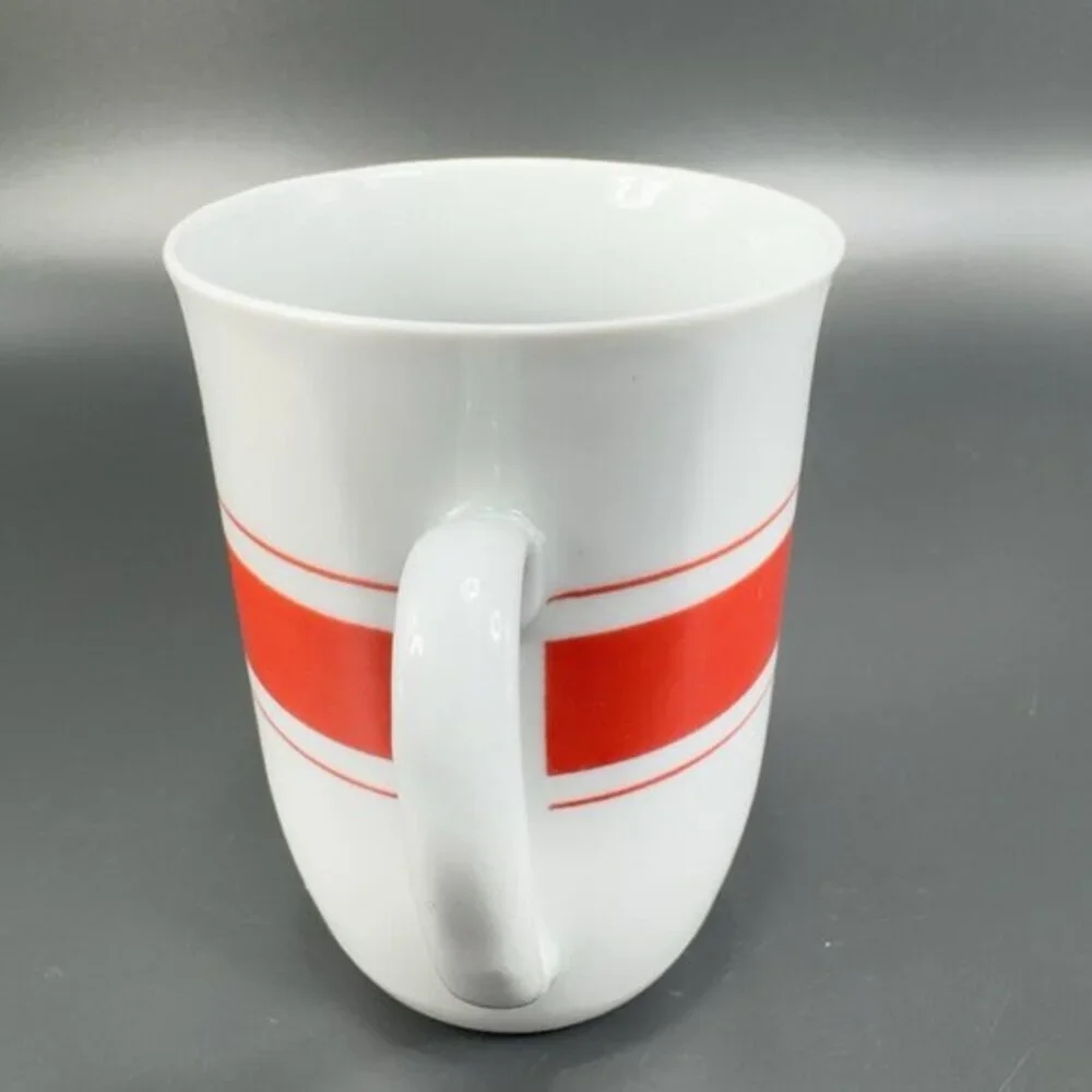 Vintage Leonard White Ceramic Coffee Mug Cup Set 2 Red Orange Band Mugs Cups Set